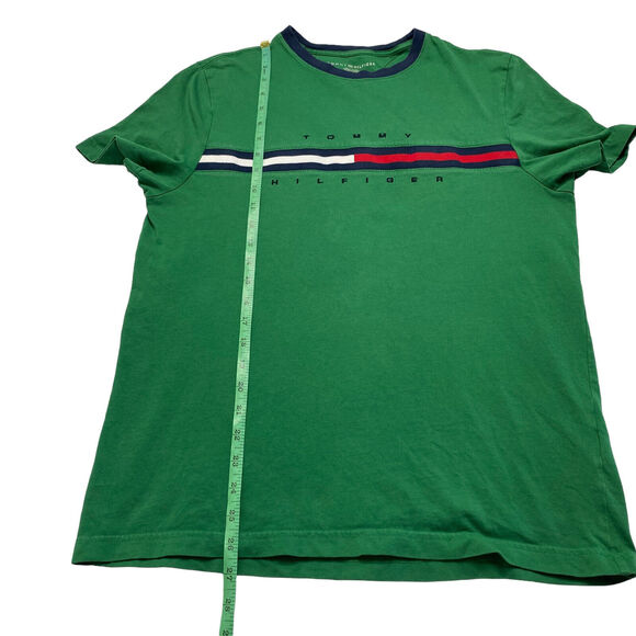 TOMMY HILFIGER Retro Embroidered Stripe Logo Green Short Sleeve Tee Medium Mens - Picture 6 of 6
